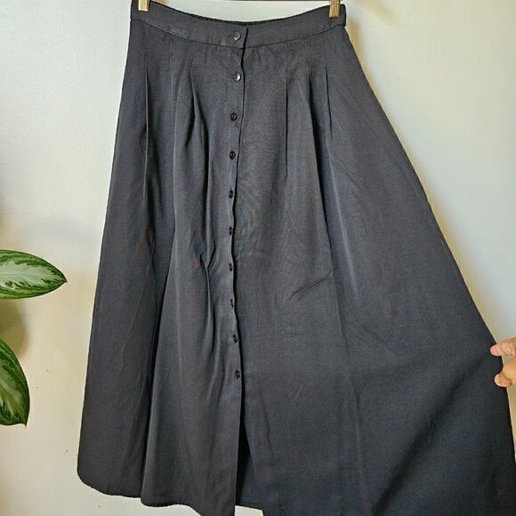 EUC VINTAGE ST. JULIAN WOMAN BLACK RAYON BUTTON DOWN MAXI SKIRT SIZE 16/ L-XL - Picture 3 of 12